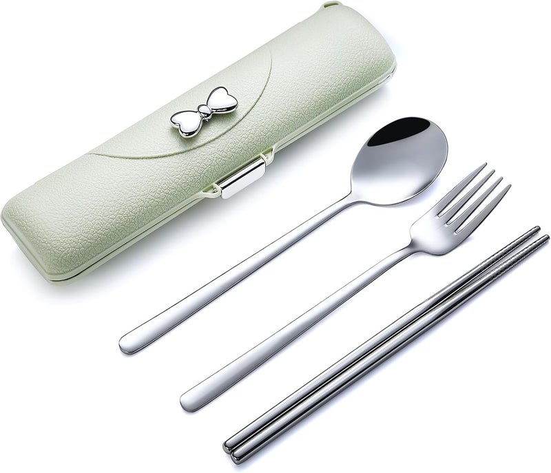 DEVICO Travel Silverware Set with Case, Portable Lunch Utensils Set for Work, Reusable Travel Cutlery Set, 18/8 Stainless Steel Flatware for Caming School Picnic, Dishwasher Safe (Green) - Image 1